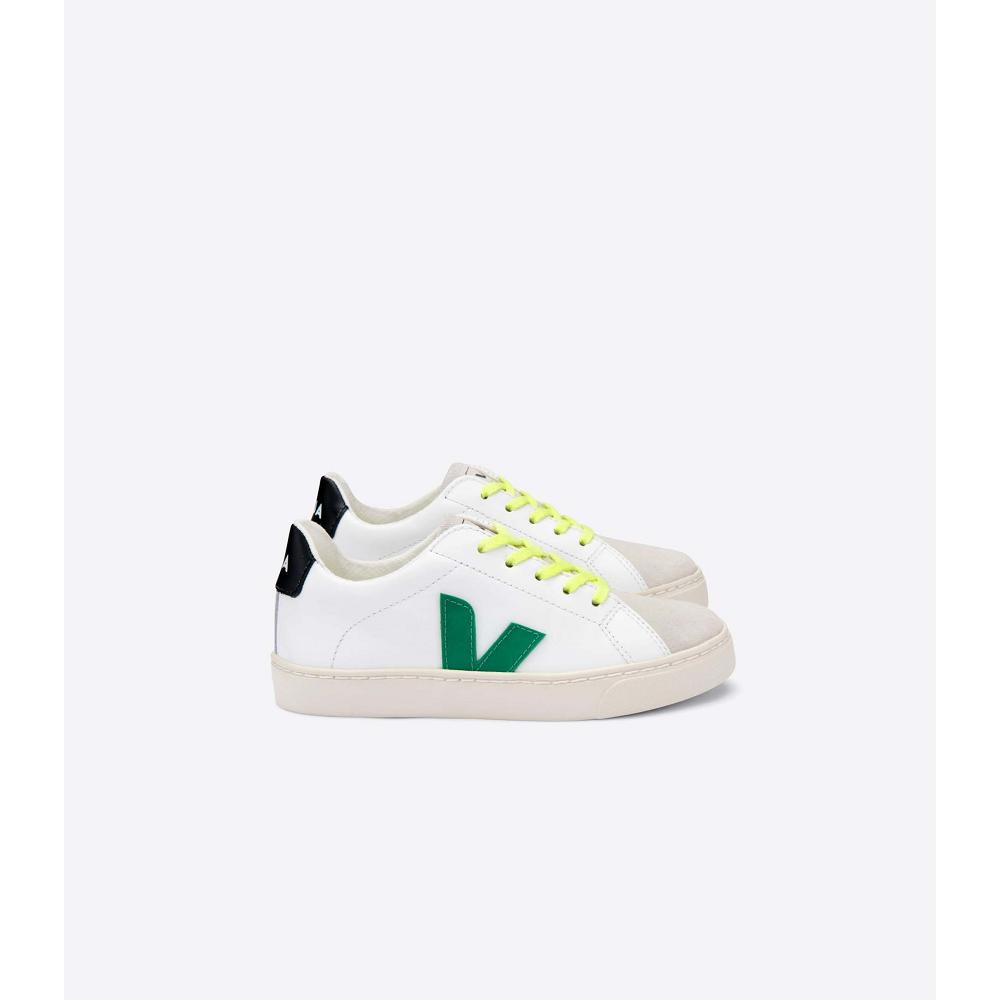 Veja ESPLAR LEATHER Kids\' Sneakers White/Green/Black | NZ 820NWY